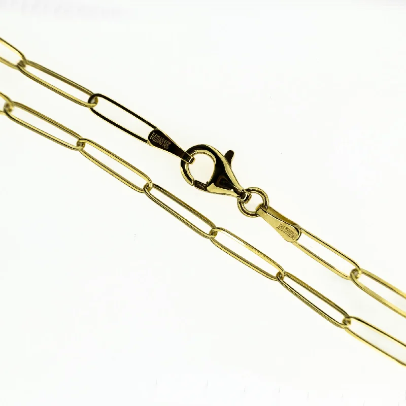 Ladies Necklaces with Cyan Richterite-New 2.5mm Wide Oval Paperclip Link 16" Chain Necklace in 14K Yellow Gold