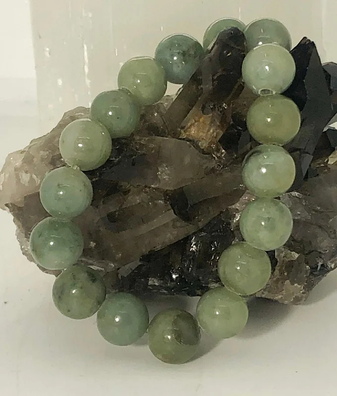 Ladies Bracelets with Green Rosasite-Nephrite Jade Stretchy Bracelet- Back in Stock!!