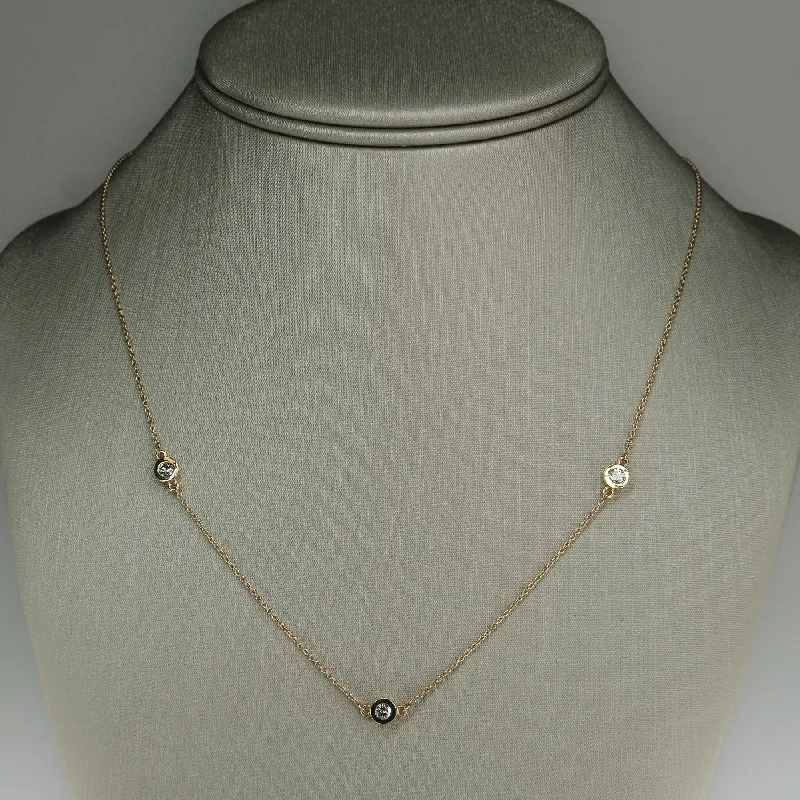 Ladies Necklaces for Pioneer Glow-Round Diamond Bezel Set 3 Station Necklace in 14K Yellow Gold