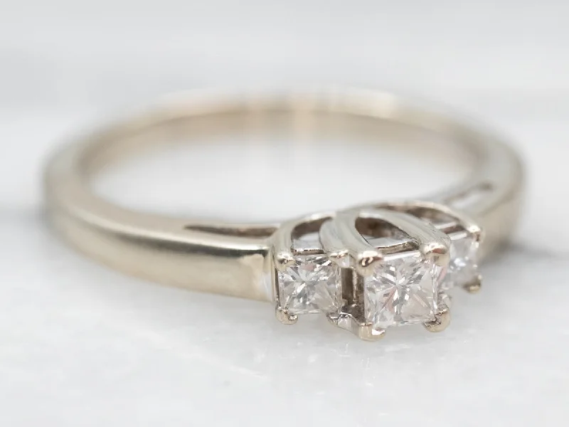 Ladies Matching Engagement Rings -Elegant Three Stone Diamond Engagement Ring