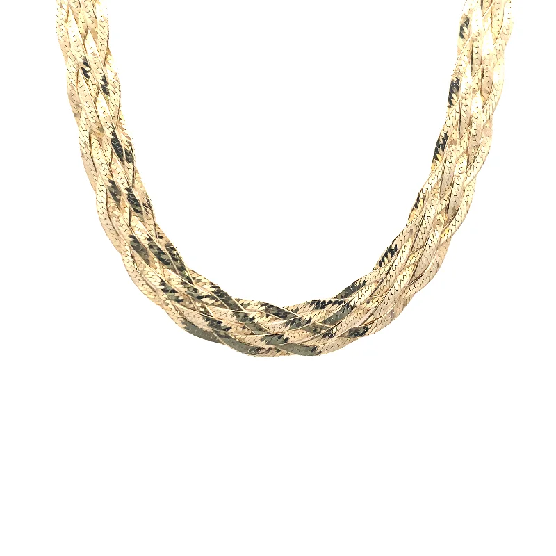 Ladies Necklaces with Crimson Zincite-BCJ Estate Jewelry Yellow Gold Fancy Braid Necklace