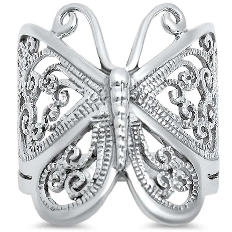 Ladies Astrology Stone Rings -Sterling Silver Filigree Butterfly Ring