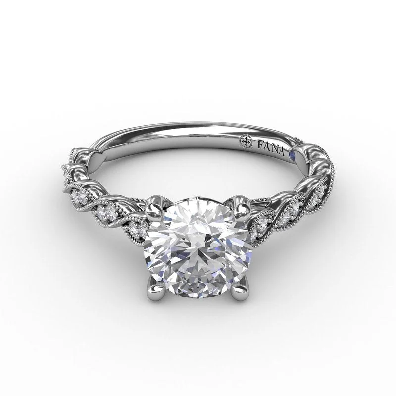 Ladies Antique Engagement Rings -Classic Diamond Solitaire Engagement Ring With Diamond Twist Band S3258