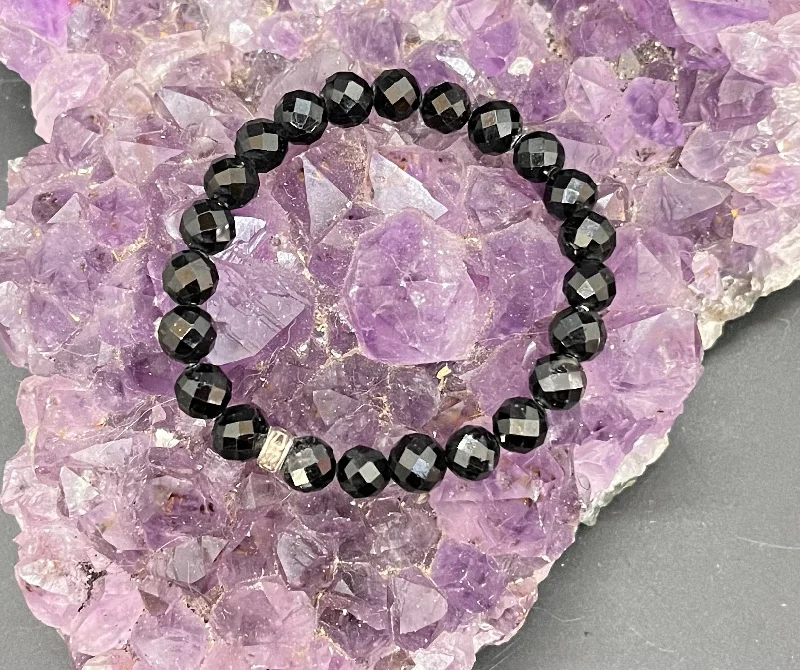 Ladies Bracelets with Purple Taaffeite-Black Tourmaline Faceted 8mm Stretchy Bracelet