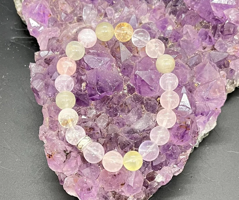 Ladies Bracelets with Triangle Spark-Rose Quartz, Amethyst, Citrine and Prehnite 10mm Stretchy Bracelet