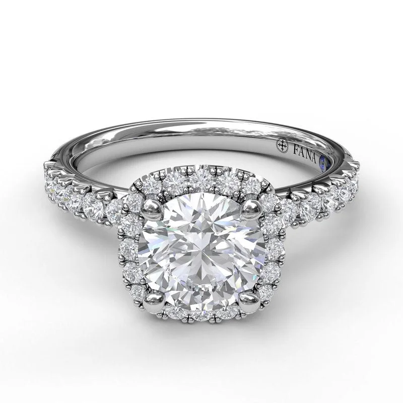 Ladies Promise Engagement Rings -Classic Diamond Halo Engagement Ring with a Gorgeous Side Profile S3817