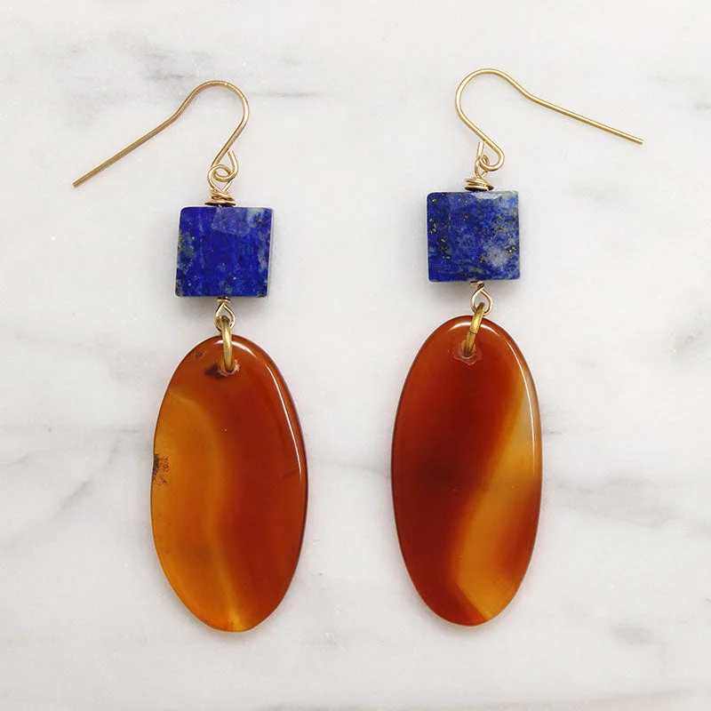 Ladies Threader Style Earrings -Bold Carnelian & Lapis Statement Earrings by Brin