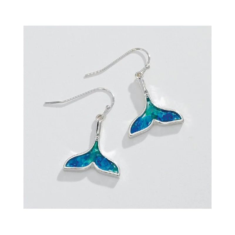 Ladies Infinity Loop Earrings -Periwinkle by Barlow : Blue Glitter Resin Inlay Whale Tail - Earrings