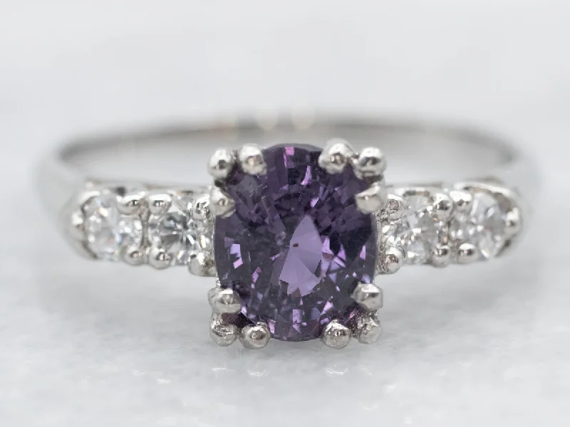 Ladies Affordable Engagement Rings -Platinum Purple Sapphire Ring with Diamond Accents Engagement Ring