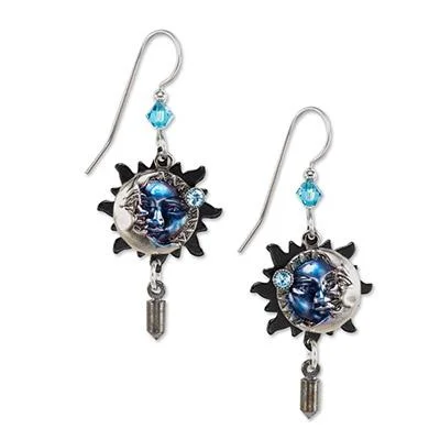 Ladies Zodiac Sign Earrings -Silver Forest Earrings Silver Blue Sphere on Sun