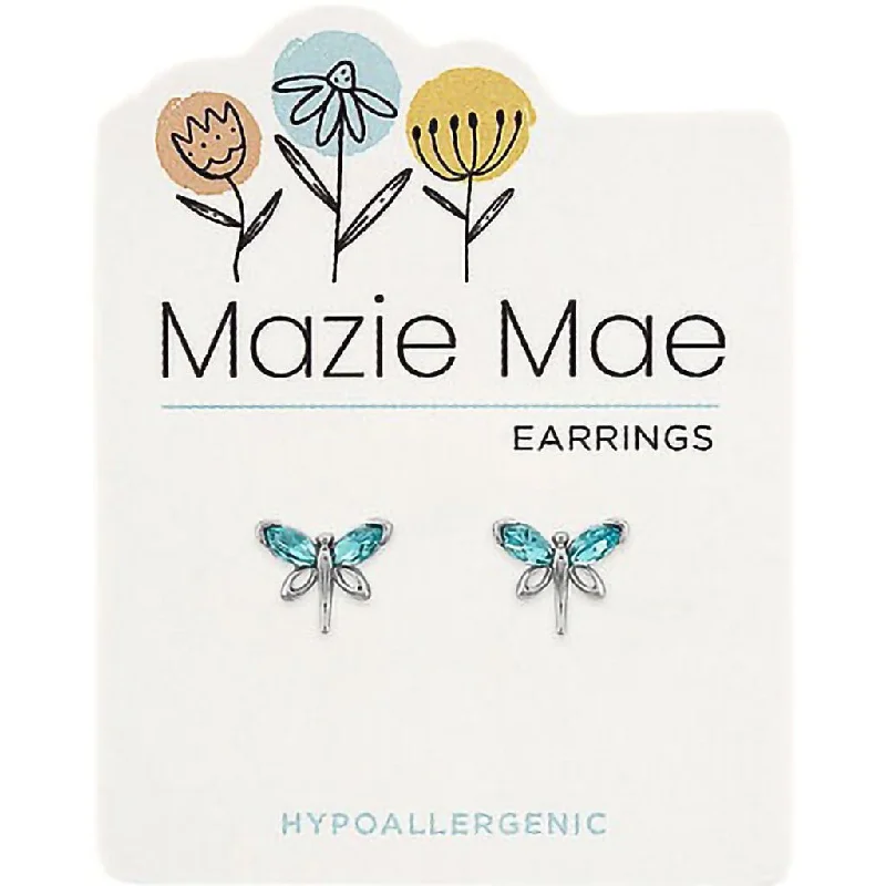 Ladies Onyx Bold Earrings -Center Court: Silver Aquamarine Dragonfly Stud Mazie Mae Earring