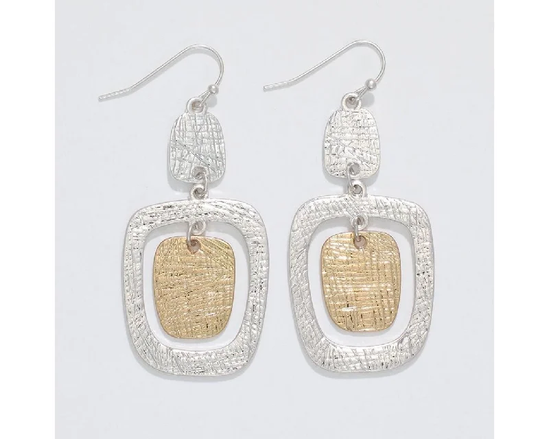 Ladies Emerald Dangle Earrings -Periwinkle by Barlow :  Two-Tone Textured Rectangular Dangles - Earrings