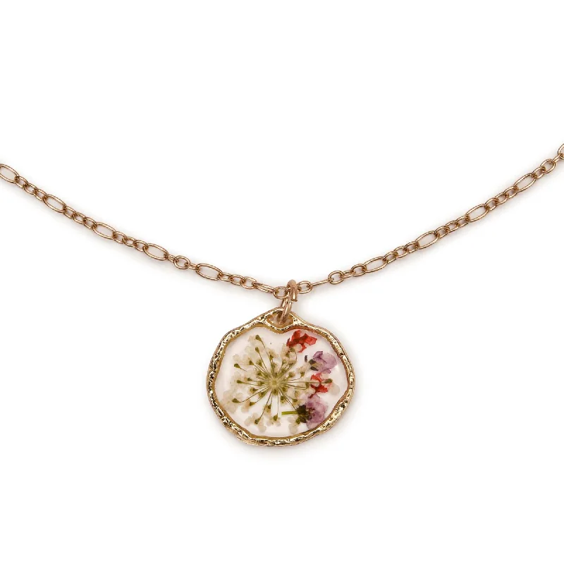 Ladies Necklaces Matte Spark-Red Pressed flower pendant necklace: Floral necklace