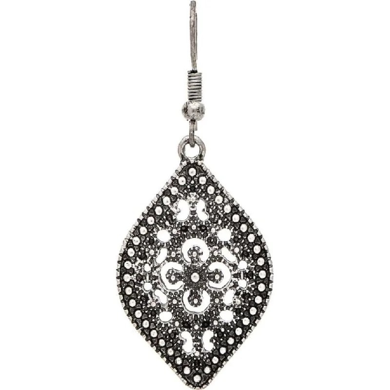 Ladies Victorian Lace Earrings -Rain : Silver Marcasite Filigree Ellipse Earrings