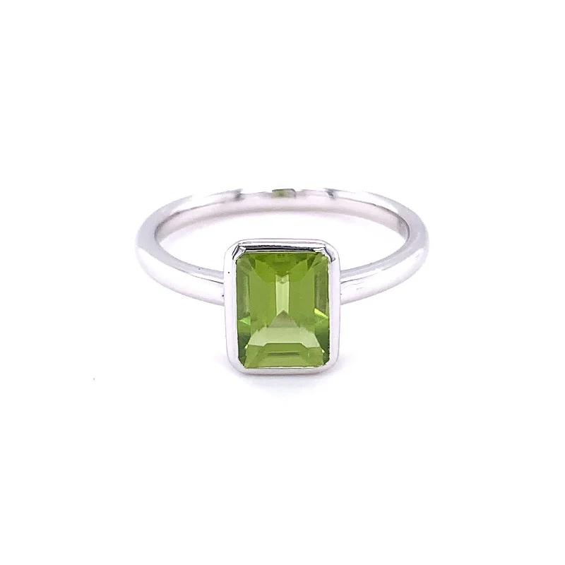 Ladies Clustered Gem Rings -Rectangular Peridot Ring, Sterling Silver