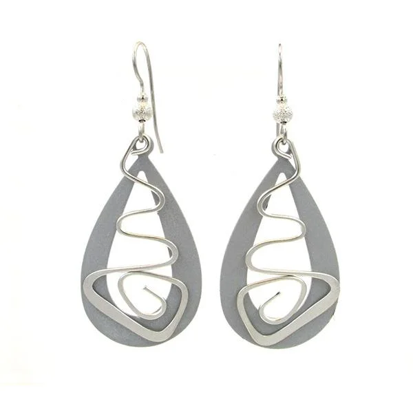 Ladies Triangular Drop Earrings -Silver Forest Earrings Silver Freeform Metal on Open Teardrop