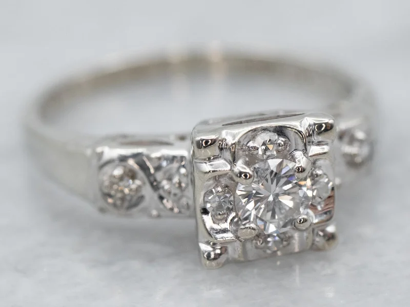 Ladies Closed Band Engagement Rings -Retro Era Diamond Engagement Ring