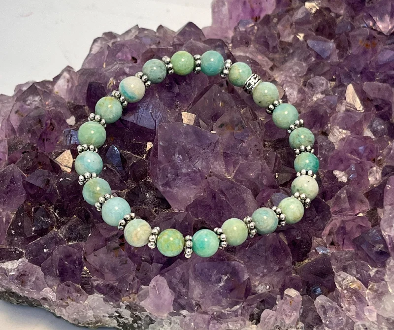 Ladies Bracelets with Green Clinozoisite-Amazonite EMF Protection Stretchy Bracelet