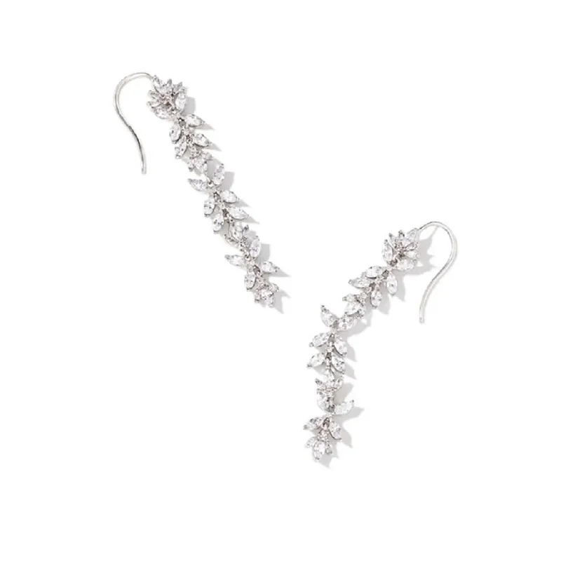 Ladies Coin Charm Earrings -Kendra Scott : Rosalie Linear Earrings in White Crystal - Silver