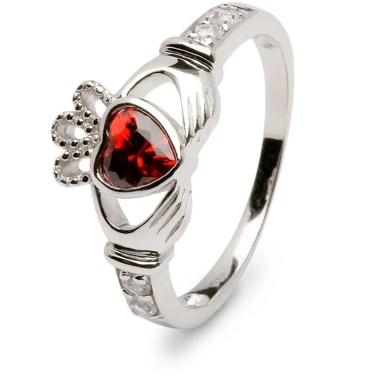 Ladies Confidence Charm Rings -Retired JANUARY Birthstone Silver Claddagh Ring LS-SL90DC-1  No Inscription