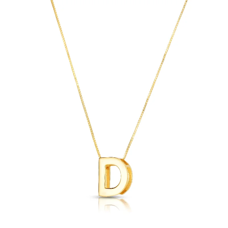 Ladies Necklaces for Writer Spark-14K Gold Block Letter Initial D Necklace