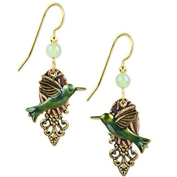 Ladies City Chic Earrings -Silver Forest Hummingbird Dangle 18K Gold-Plated Earrings