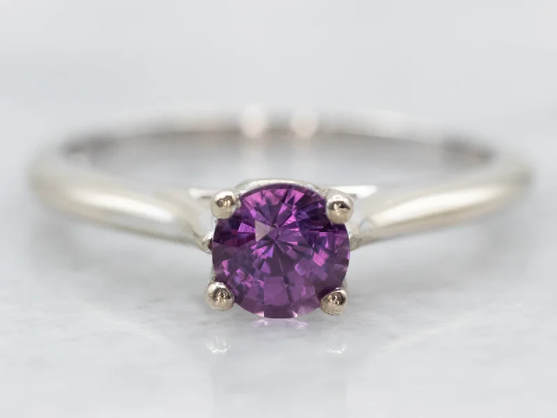 Ladies Balance Engagement Rings -White Gold Fuchsia Sapphire Solitaire Engagement Ring