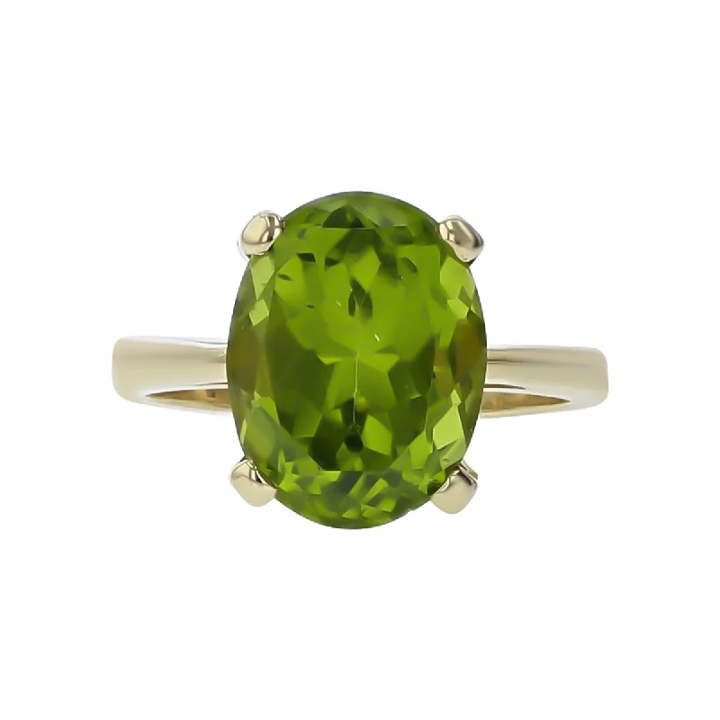 Ladies Birthstone Gem Rings -14K Yellow Gold Oval Peridot Ring