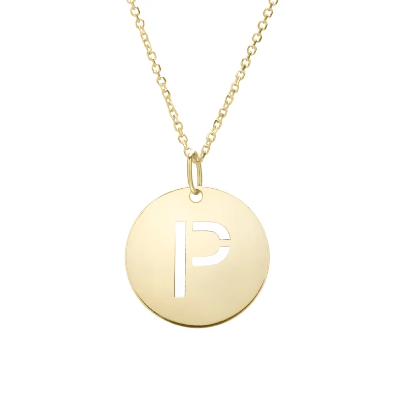 Ladies Necklaces with Green Aventurine-14K Gold Disc Initial P Necklace