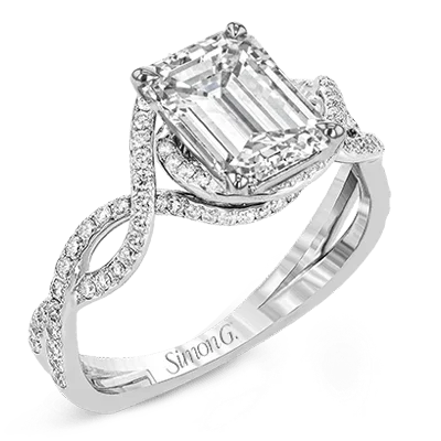 Ladies Claddagh Engagement Rings -Emerald-Cut Criss-Cross Engagement Ring In 18k Gold With Diamonds LP2304-EM