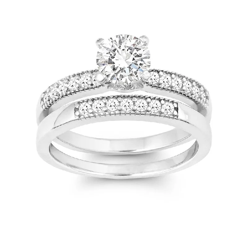 Ladies Subtle Elegance Engagement Rings -Sterling Silver CZ Engagement and Wedding Ring Set - W-9896