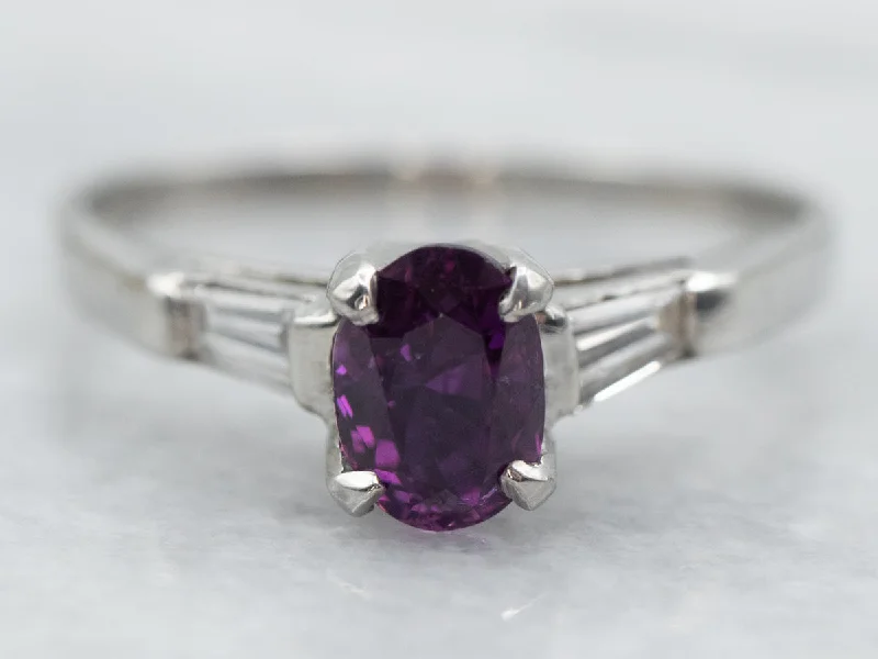 Ladies Energy Engagement Rings -Vintage Dark Pink Sapphire Platinum Engagement Ring