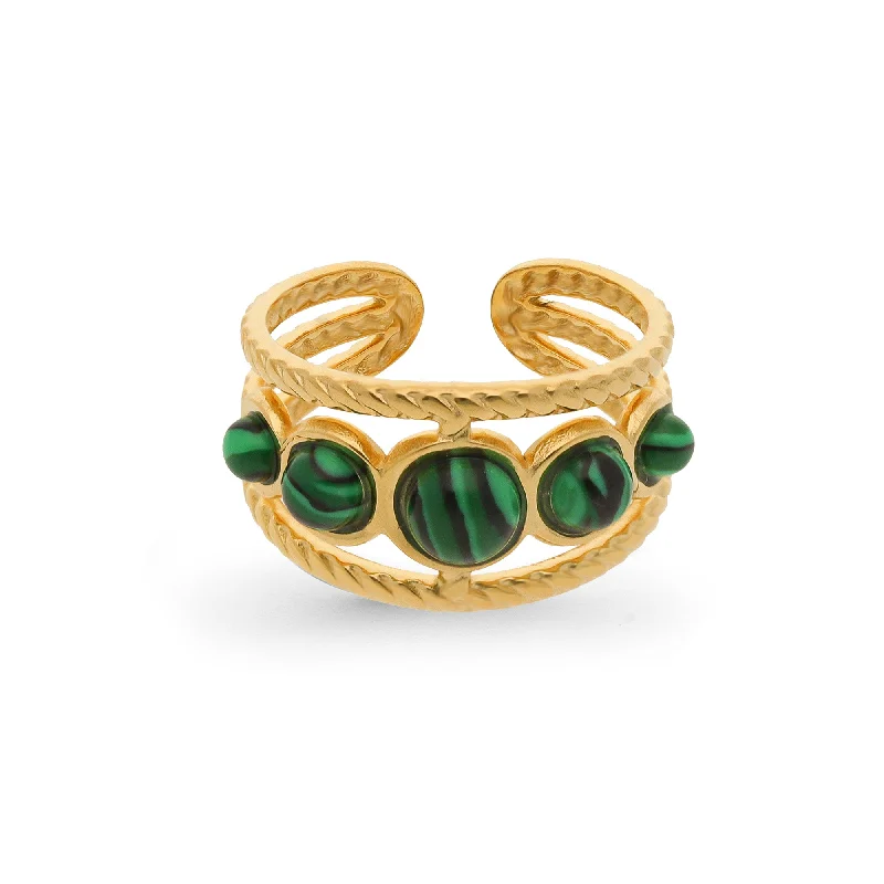 Ladies Titanium Minimal Rings -Malachite dots ring gold