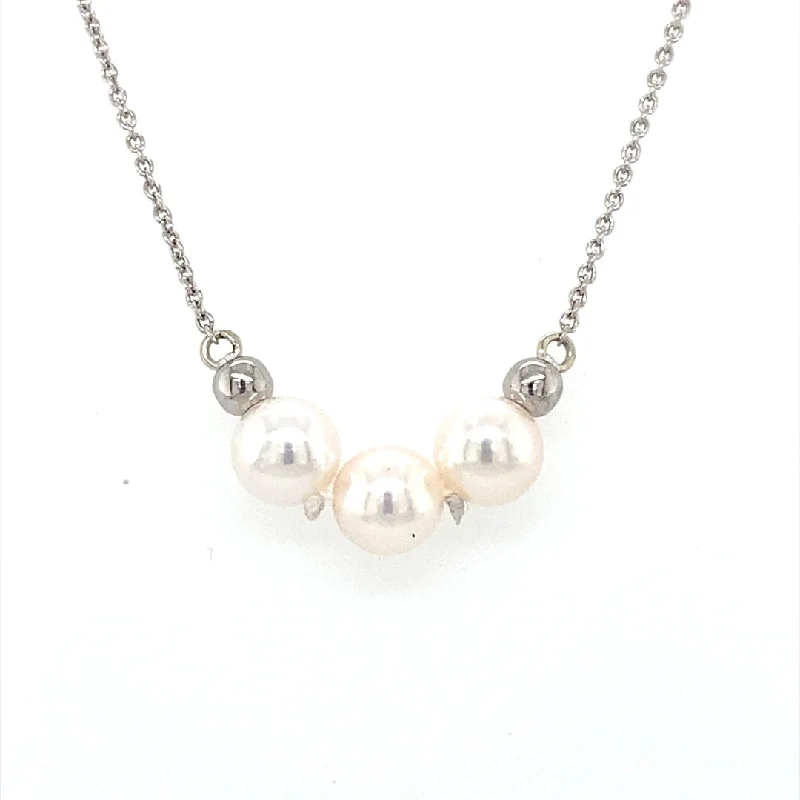 Ladies Necklaces with Pink Petalite-Three Pearl Add-a-pearl Necklace in White Gold by B&C