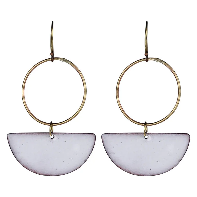 Ladies Sapphire Gem Rings -Donte Earring, Hoop With Semi Circle White Enamel & Brass