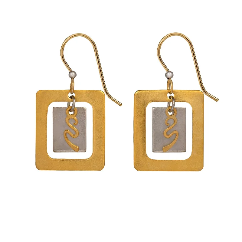 Ladies Soulful Spirit Earrings -Silver Forest Jewelry Double Square Dangle Earrings Surgical Steel