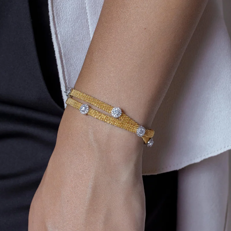 Ladies Bracelets for Bridal Glow-Silver 925 Gold Plated Round Clear CZ Double Wrap Beaded Italian Bracelet - PSB000010GP