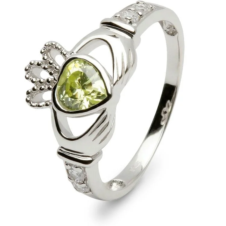 Ladies Joyful Sparkle Rings -Retired AUGUST Birthstone Silver Claddagh Ring LS-SL90DC-8  No Inscription