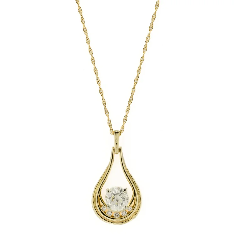 Ladies Necklaces with Rust Brookite-1.03ctw European Cut Diamond and Diamond Accented Pendant on 18" Necklace in 14K Yellow Gold