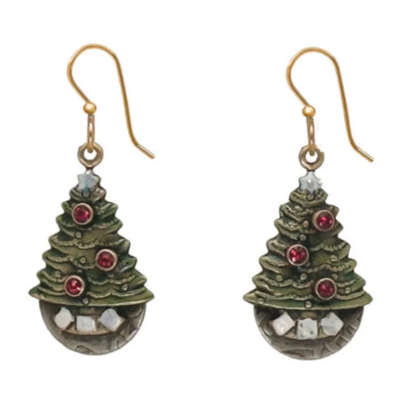 Ladies Victorian Lace Earrings -Silver Forest Earrings Evergreen Tree with Presents