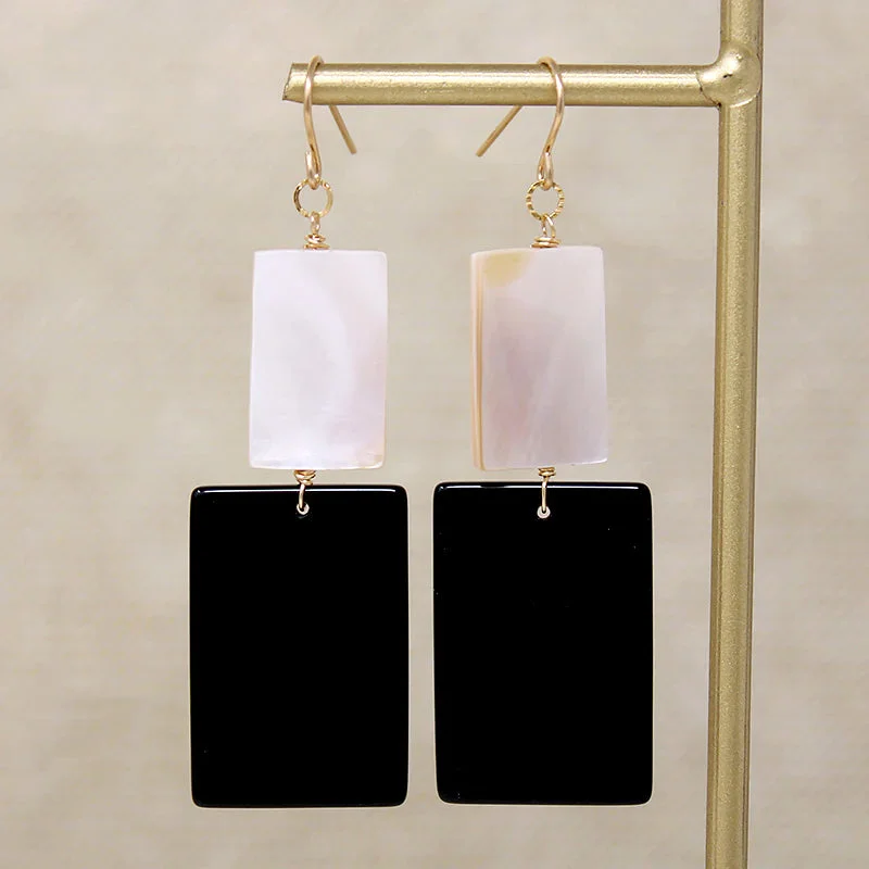 Ladies Onyx Bold Earrings -Pop Art Onyx & Mother of Pearl Earrings by Brin