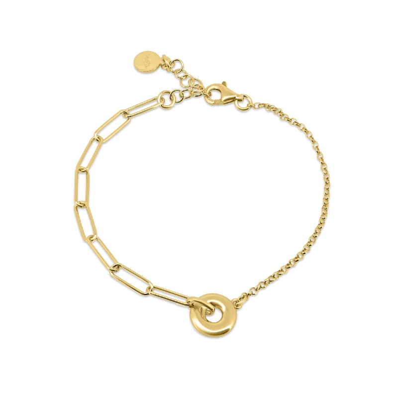 Ladies Bracelets with Olive Idocrase-Gold Plated 925 Sterling Silver Rolo Paperclip Donut Adjustable Bracelet - ITB00334-GP