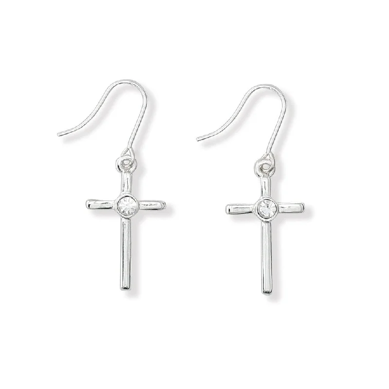 Ladies Star Accent Earrings -Periwinkle by Barlow : Silver Cross With Crystal Inset Earrings