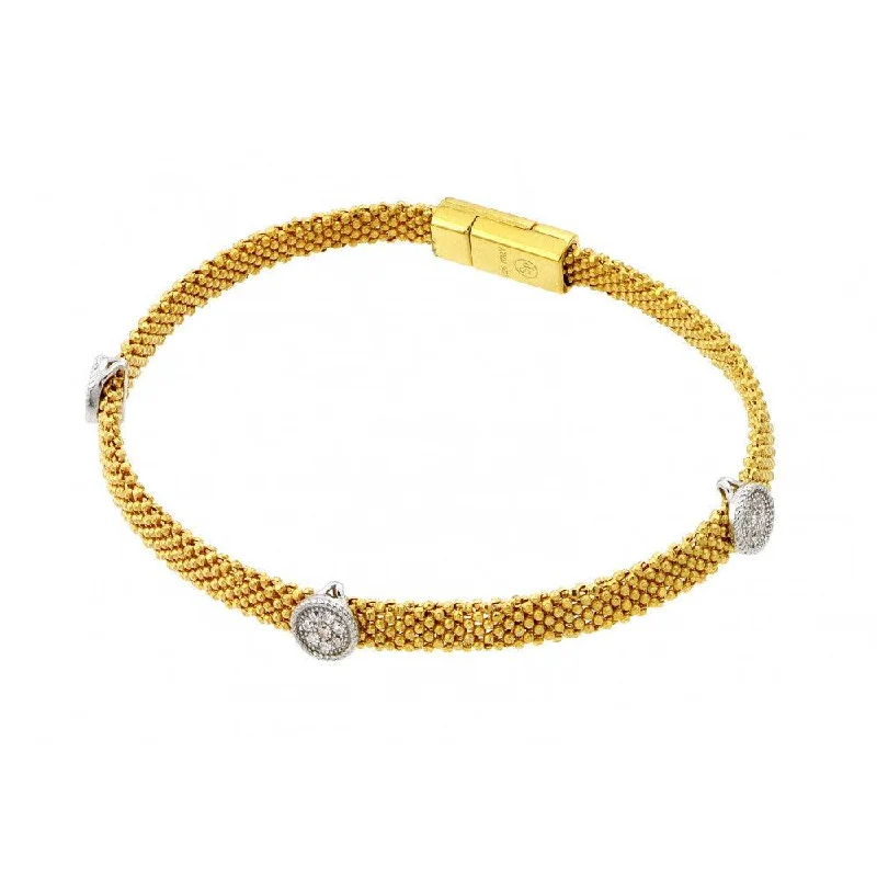 Ladies Bracelets Petite Spark-Silver 925 Gold Plated Round Clear CZ Beaded Italian Bracelet - PSB000018GP