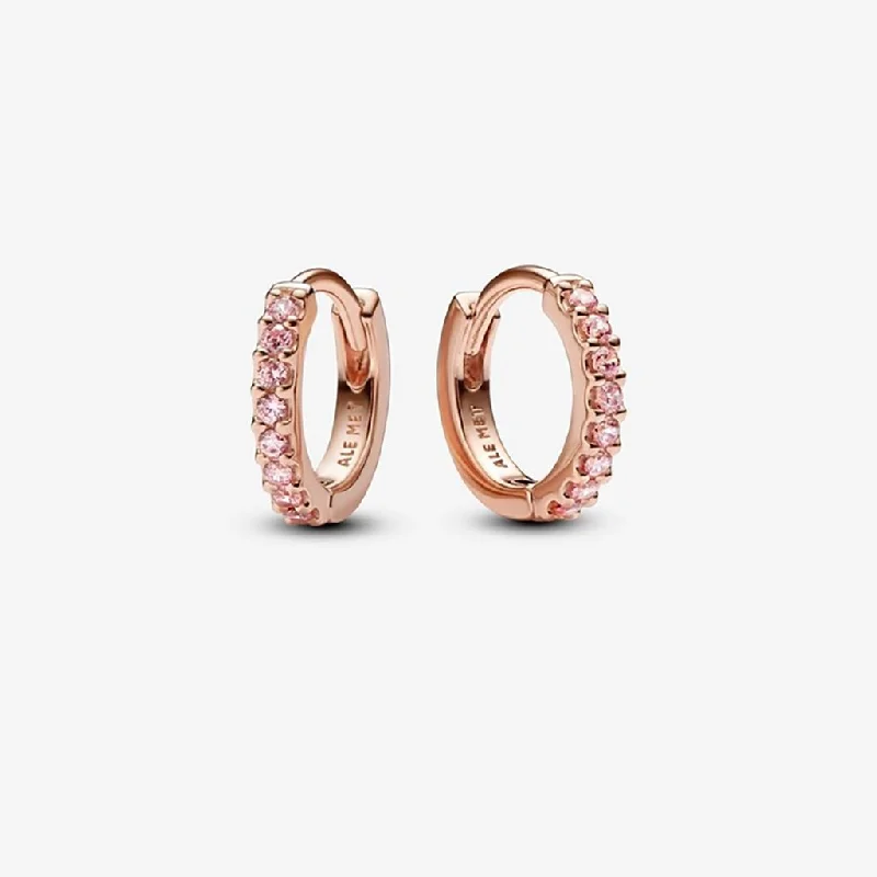 Ladies Vintage Style Earrings -PANDORA : Sparkling Pink Huggie Hoop Earrings