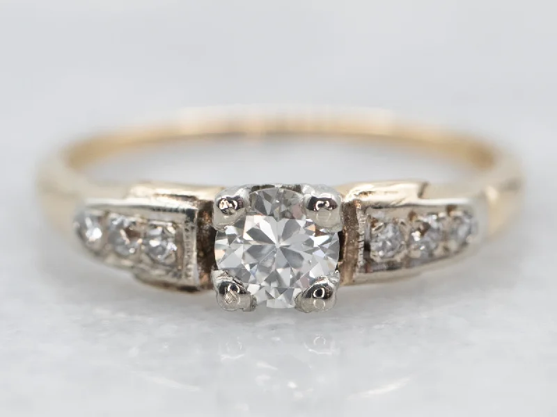 Ladies Eternity Engagement Rings -Vintage European Cut Diamond Engagement Ring with Diamond Accents