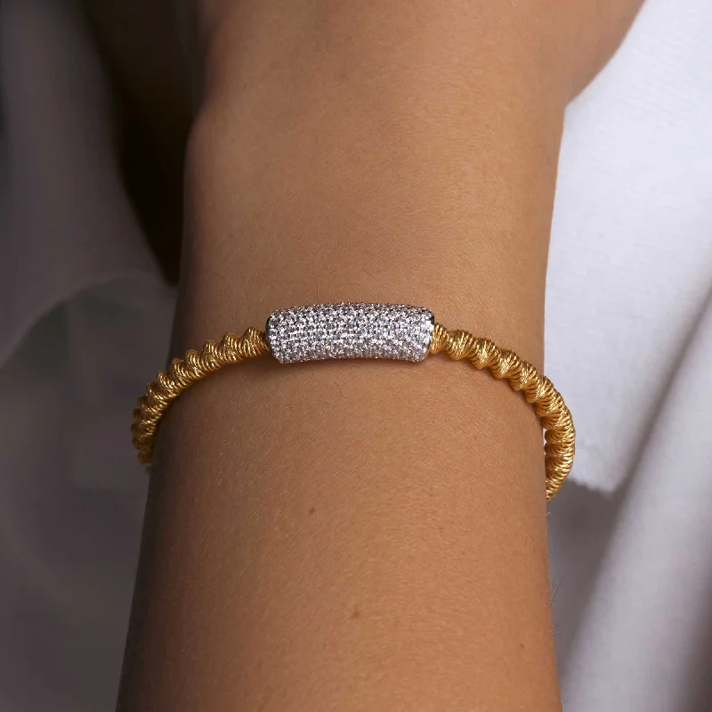 Ladies Bracelets Braided Glow-Gold Plated 925 Sterling Silver Italian Bracelet with CZ - ITB00095GP