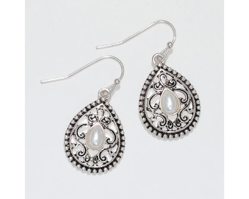 Ladies Eye-Catching Hoop Earrings -Periwinkle by Barlow : Silver filigree with pearls- Earrings