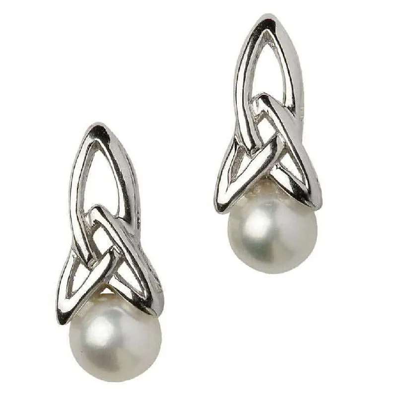 Ladies Soft Tone Earrings -Shanore : Celtic Silver Pearl Earrings