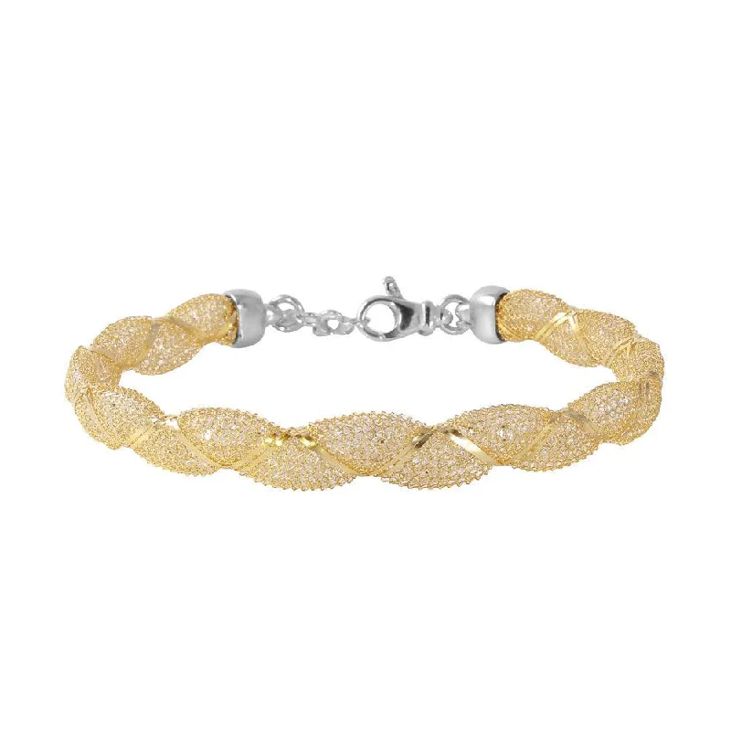 Ladies Bracelets with Diamond Glow-Silver 925 Gold Plated Mesh and Wrapped Embedded CZ Italian Bracelet - ECB00092Y